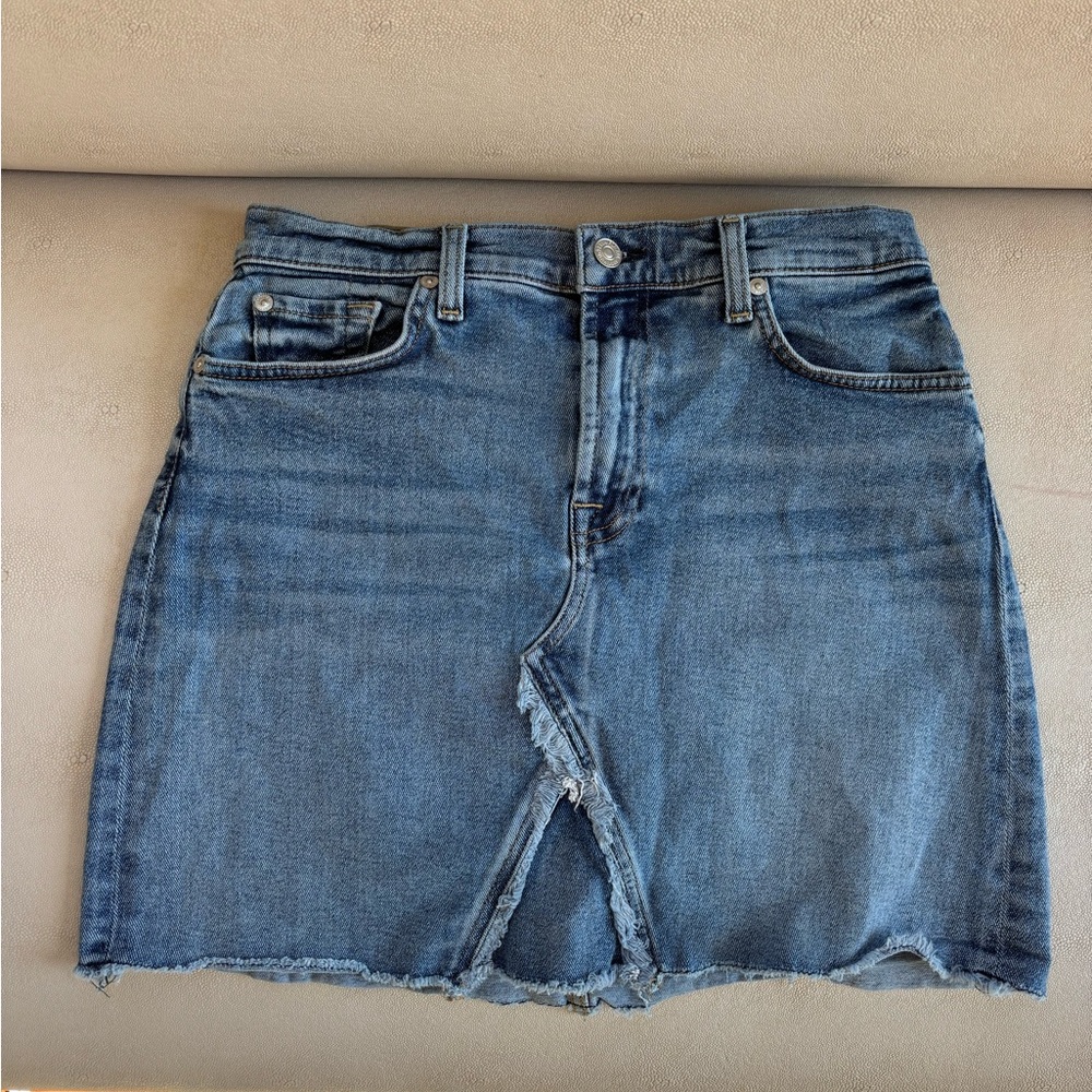 7 For All Mankind Denim Mini Skirt Size 28 Luxe Vintage Raw Hem